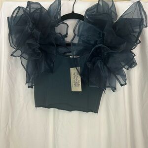 Blue puffy sleeve shoulder top